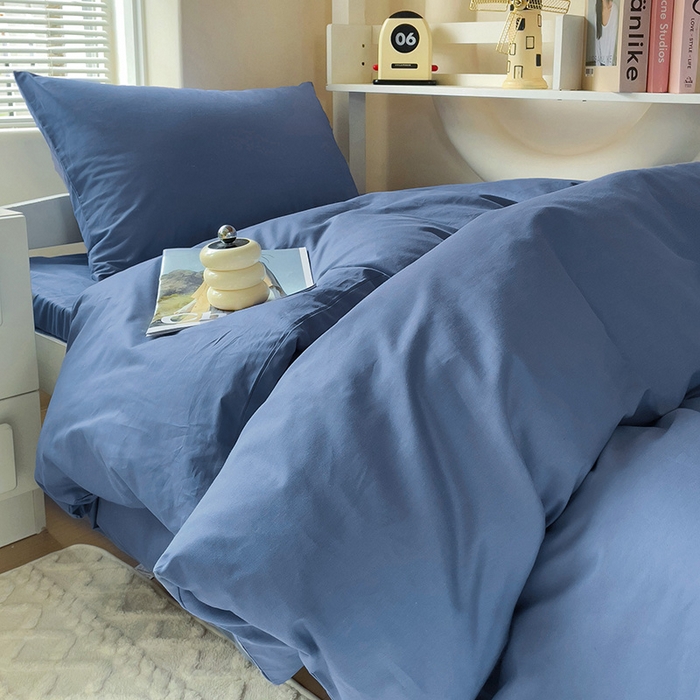 91家纺网 家纺一手货源 找家纺 泽西家纺+V17798841158发大图 2026新品A类全棉13376简约纯色双拼全棉四件套单被套枕套三件套 牛仔蓝