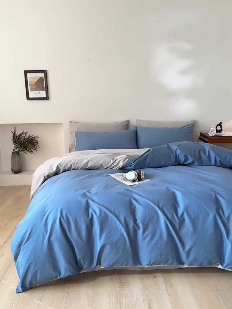 91家纺网 家纺一手货源 找家纺 （总）泽西家纺+V17798841158发大图 2026新品A类全棉13376简约纯色双拼全棉四件套单被套枕套三件套