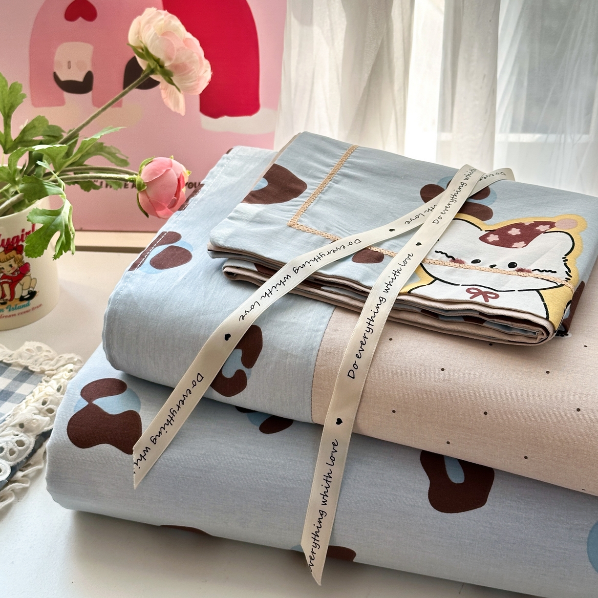 91家纺网 家纺一手货源 找家纺 （总）乐童家纺 2026新款全棉网红直播爆款吊边一字绣工艺款四件套