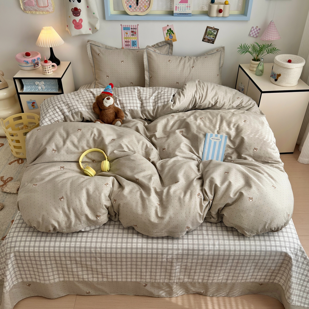 乐童家纺 2026新款全棉网红直播爆款吊边一字绣工艺款四件套 蜂蜜熊熊