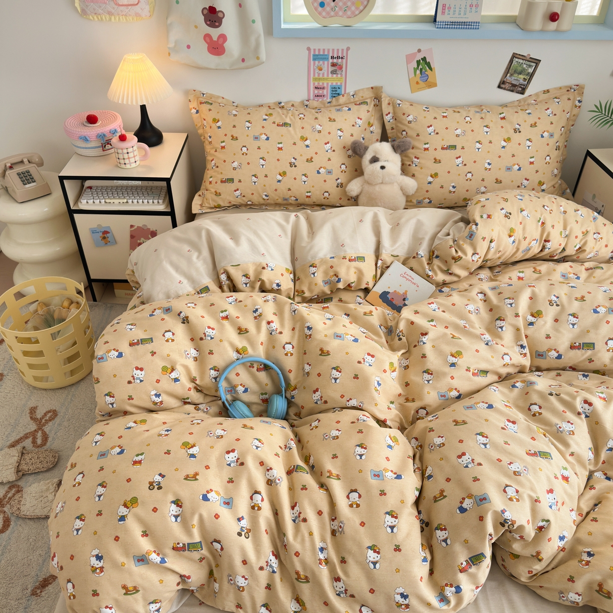 91家纺网 家纺一手货源 找家纺 乐童家纺 2026新款全棉网红直播爆款吊边一字绣工艺款四件套 凯蒂软糖咖