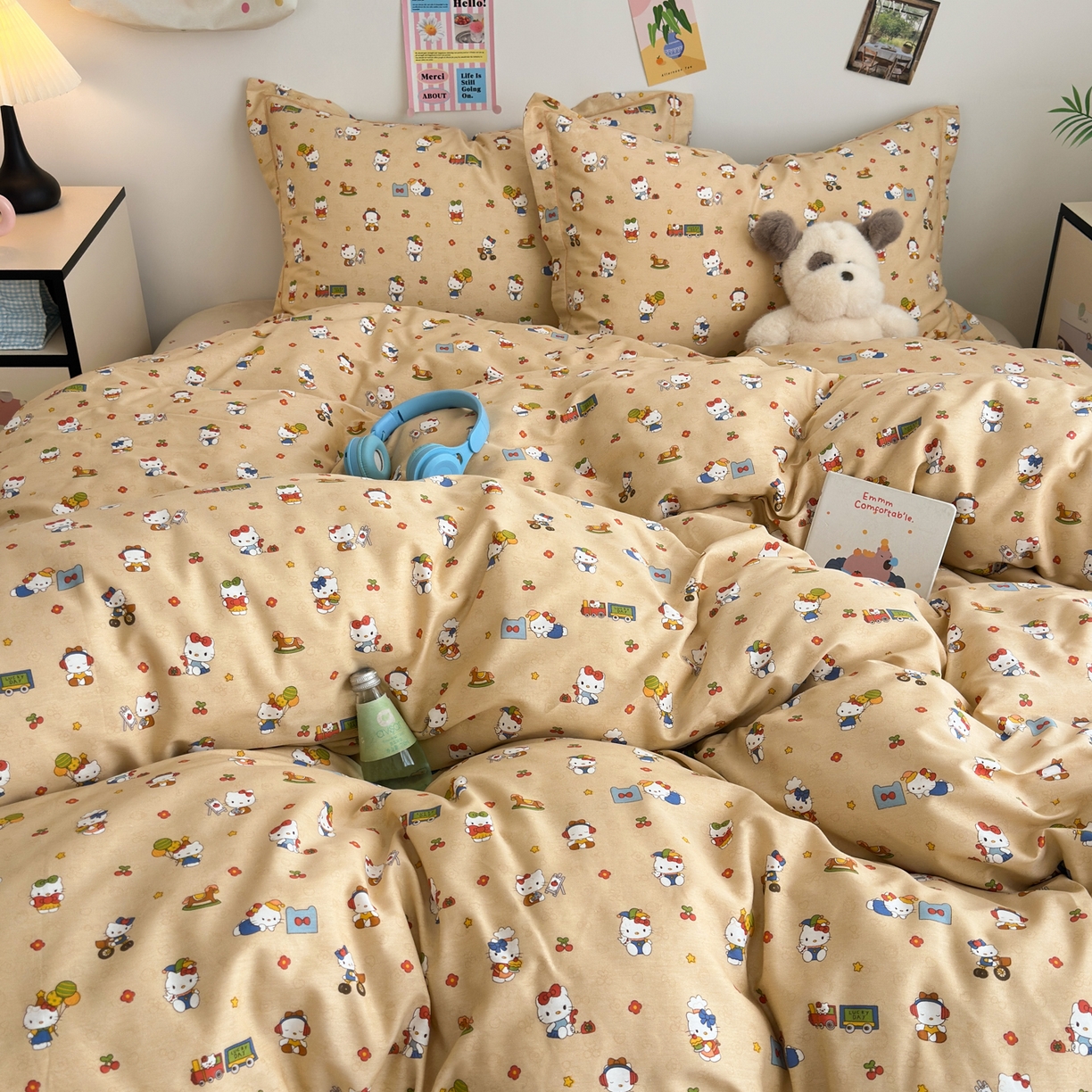 91家纺网 家纺一手货源 找家纺 乐童家纺 2026新款全棉网红直播爆款吊边一字绣工艺款四件套 凯蒂软糖咖