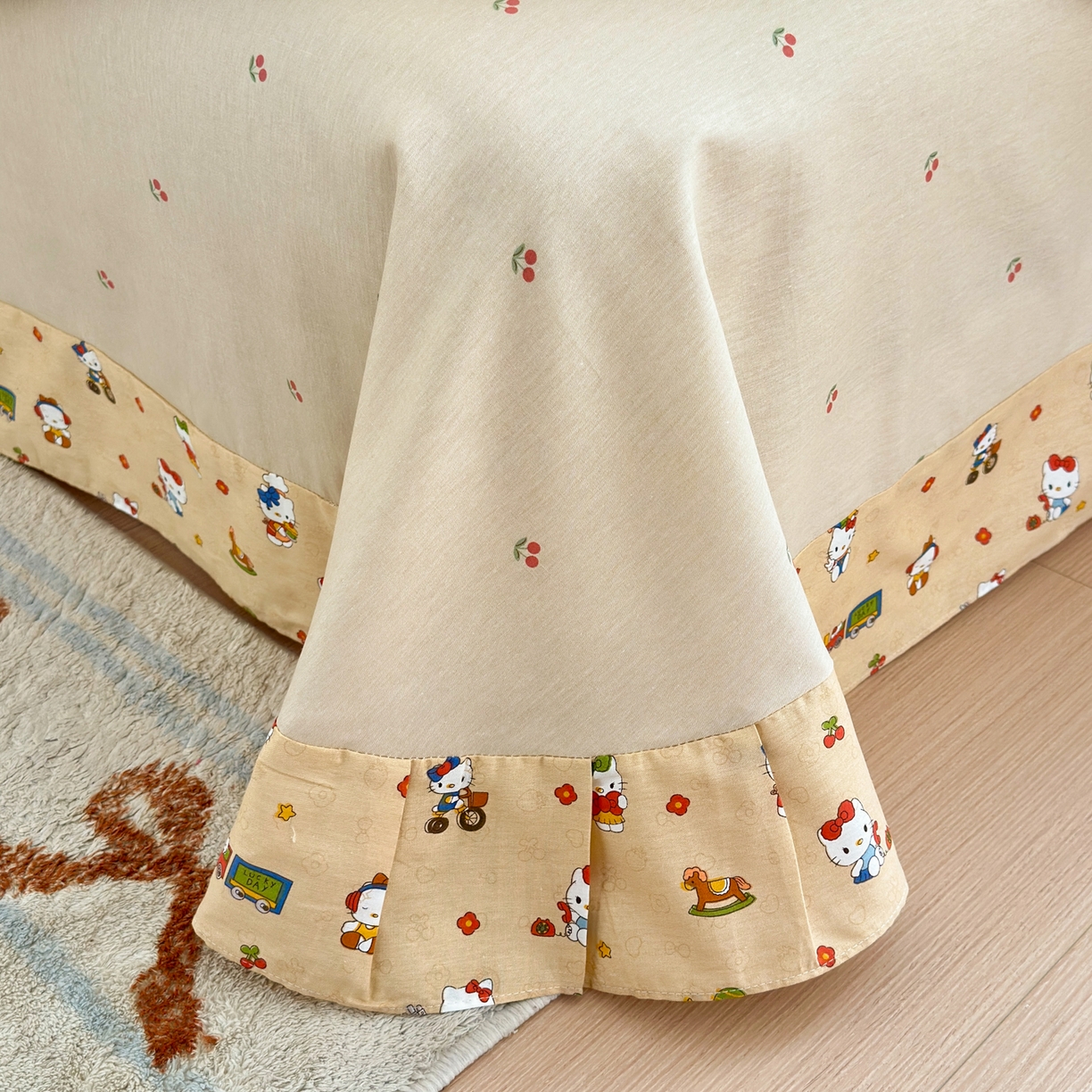 91家纺网 家纺一手货源 找家纺 乐童家纺 2026新款全棉网红直播爆款吊边一字绣工艺款四件套 凯蒂软糖咖