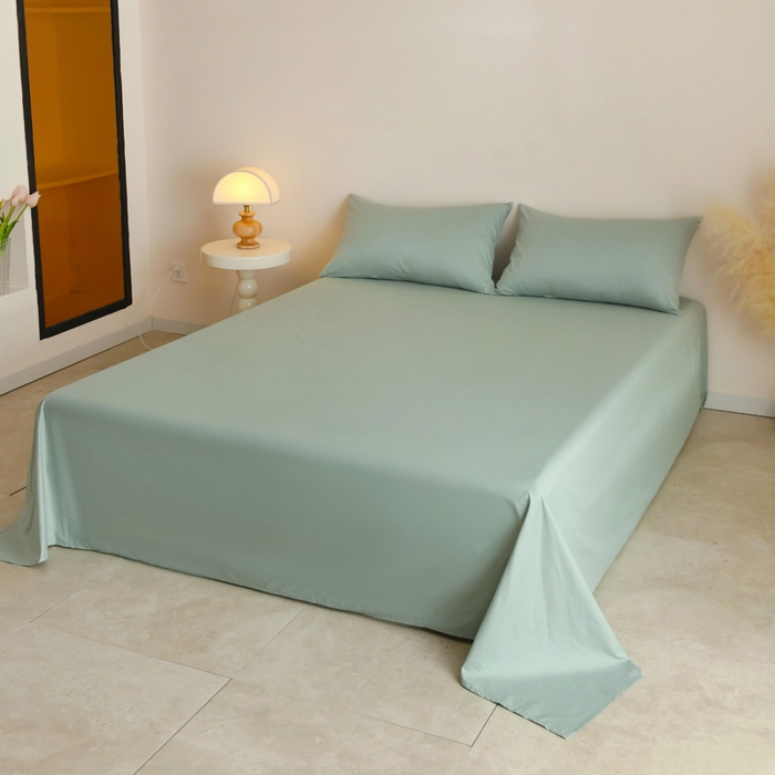 91家纺网 家纺一手货源 找家纺 泽西家纺+V17798841158发大图 2026新品A类全棉13376简约纯色双拼全棉四件套单被套枕套三件套 豆绿