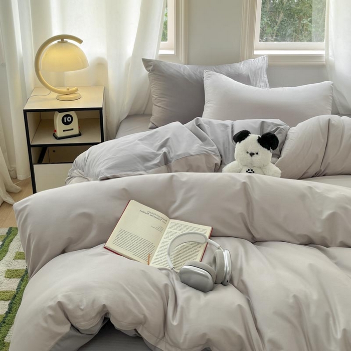 91家纺网 家纺一手货源 找家纺 泽西家纺+V17798841158发大图 2026新品A类全棉13376简约纯色双拼全棉四件套单被套枕套三件套 浅灰+深灰