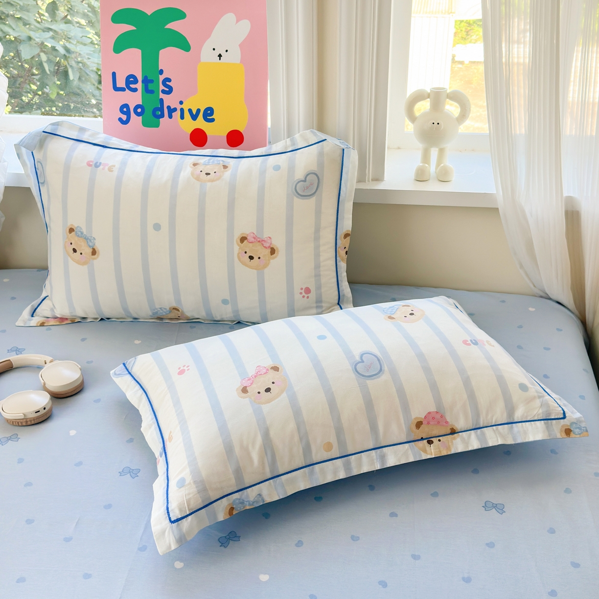 91家纺网 家纺一手货源 找家纺 乐童家纺 2026新款全棉网红直播爆款吊边一字绣工艺款四件套 快乐小熊