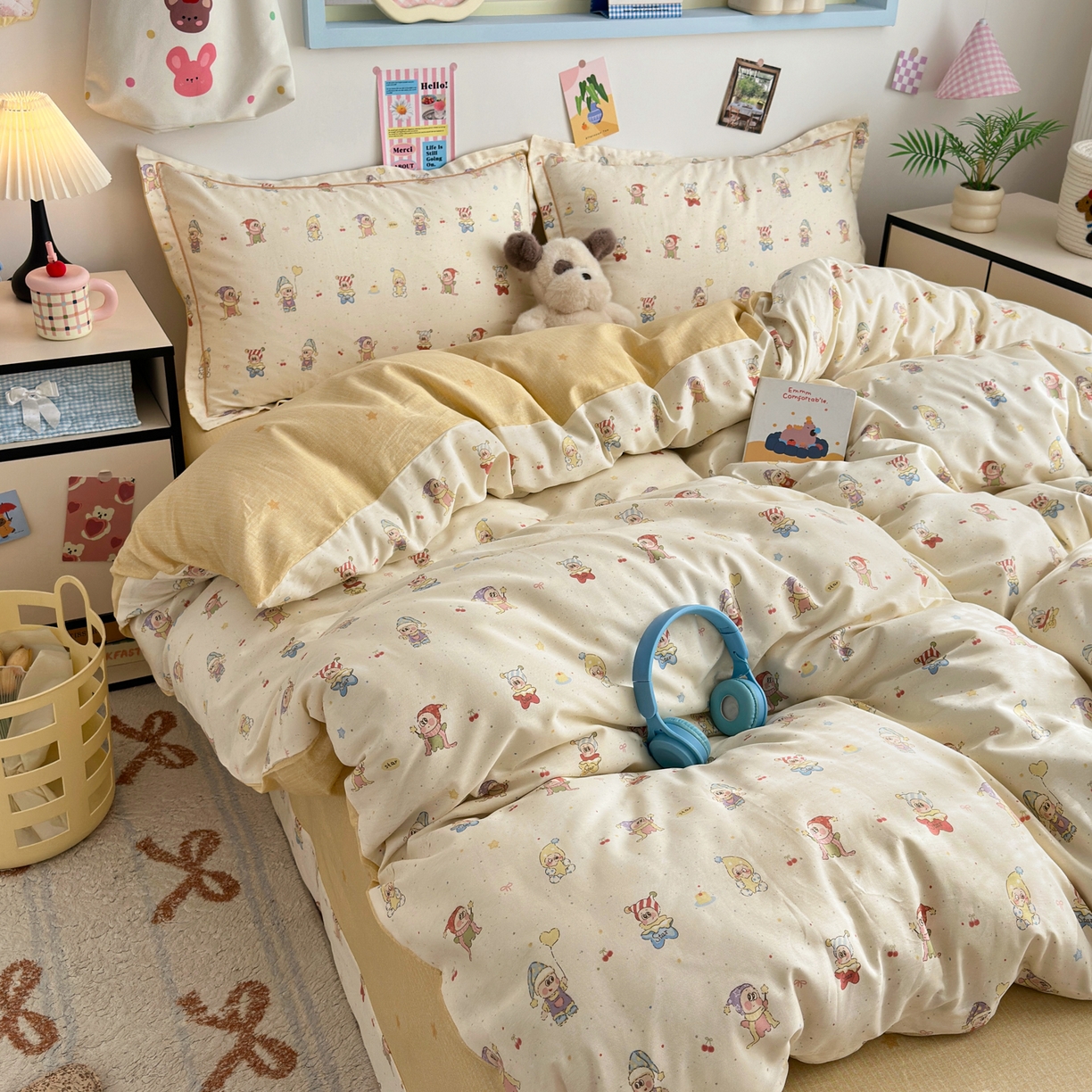 91家纺网 家纺一手货源 找家纺 乐童家纺 2026新款全棉网红直播爆款吊边一字绣工艺款四件套 梦幻童乡