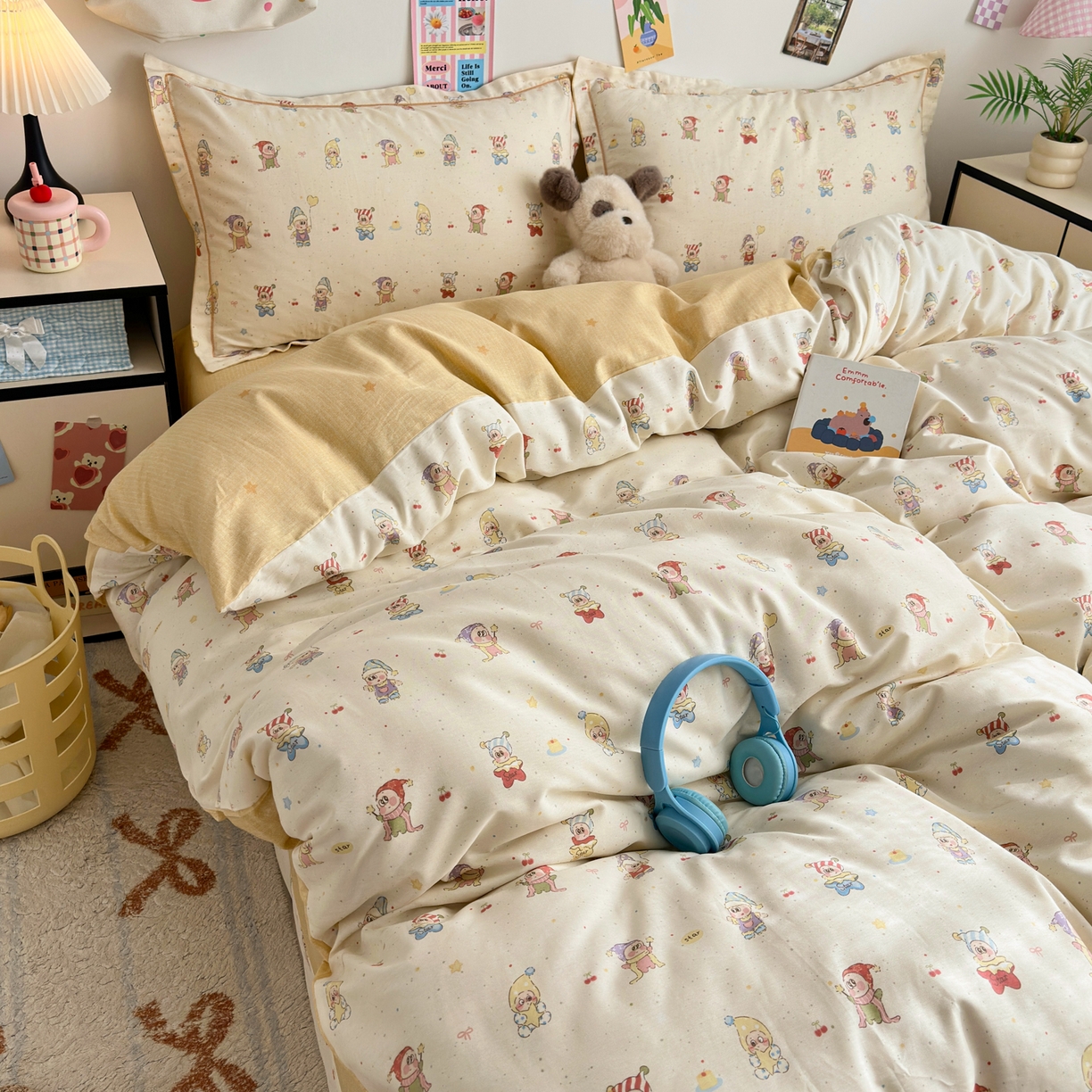 91家纺网 家纺一手货源 找家纺 乐童家纺 2026新款全棉网红直播爆款吊边一字绣工艺款四件套 梦幻童乡