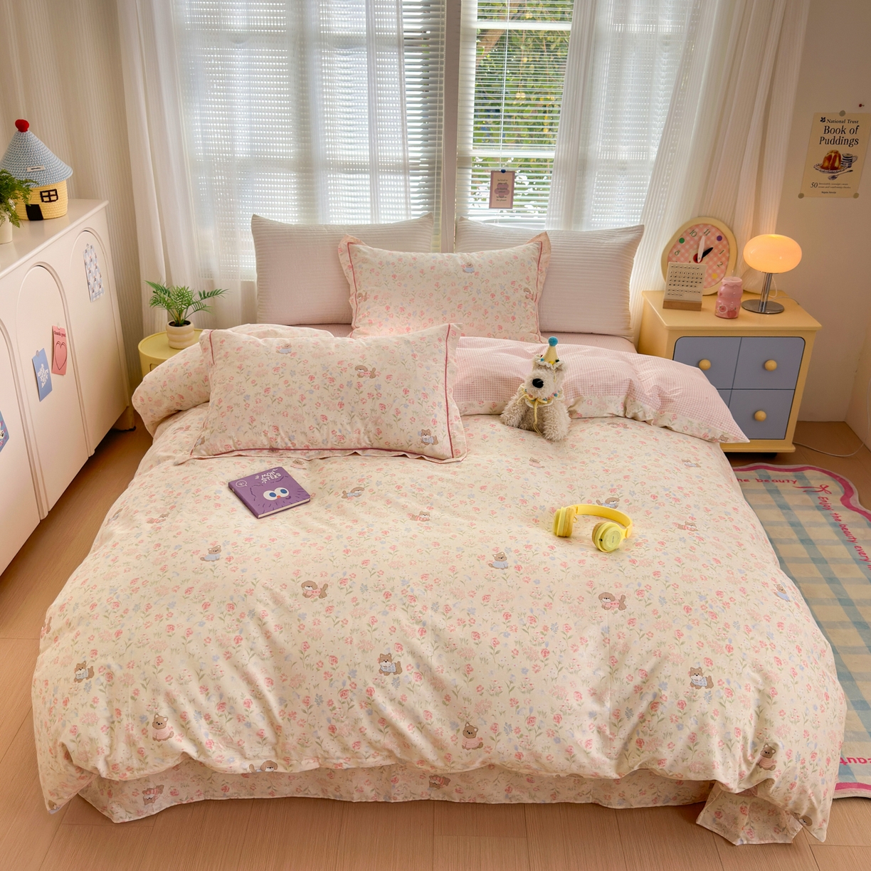 乐童家纺 2026新款全棉网红直播爆款吊边一字绣工艺款四件套 甜莓手记