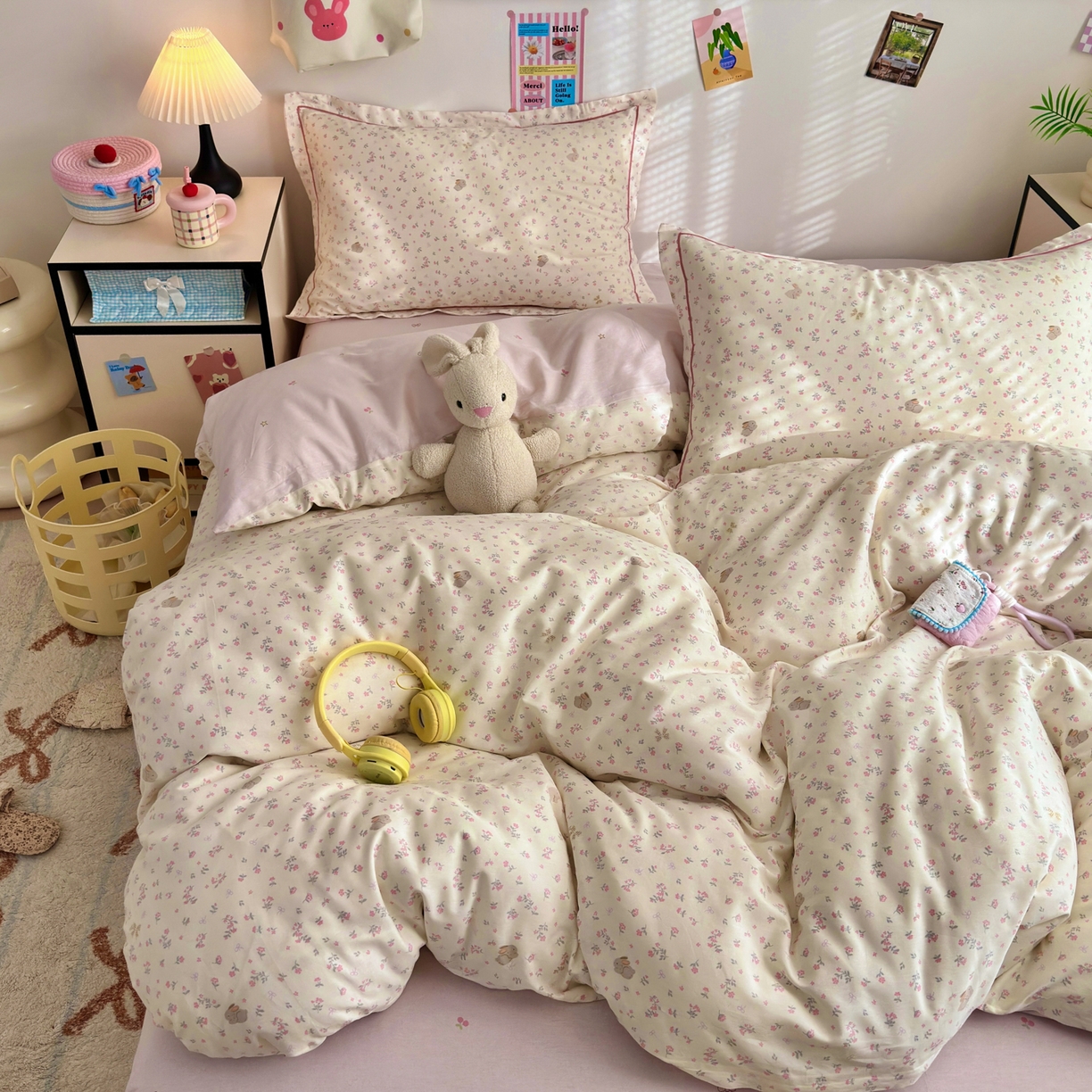 91家纺网 家纺一手货源 找家纺 乐童家纺 2026新款全棉网红直播爆款吊边一字绣工艺款四件套 微花耳耳-粉