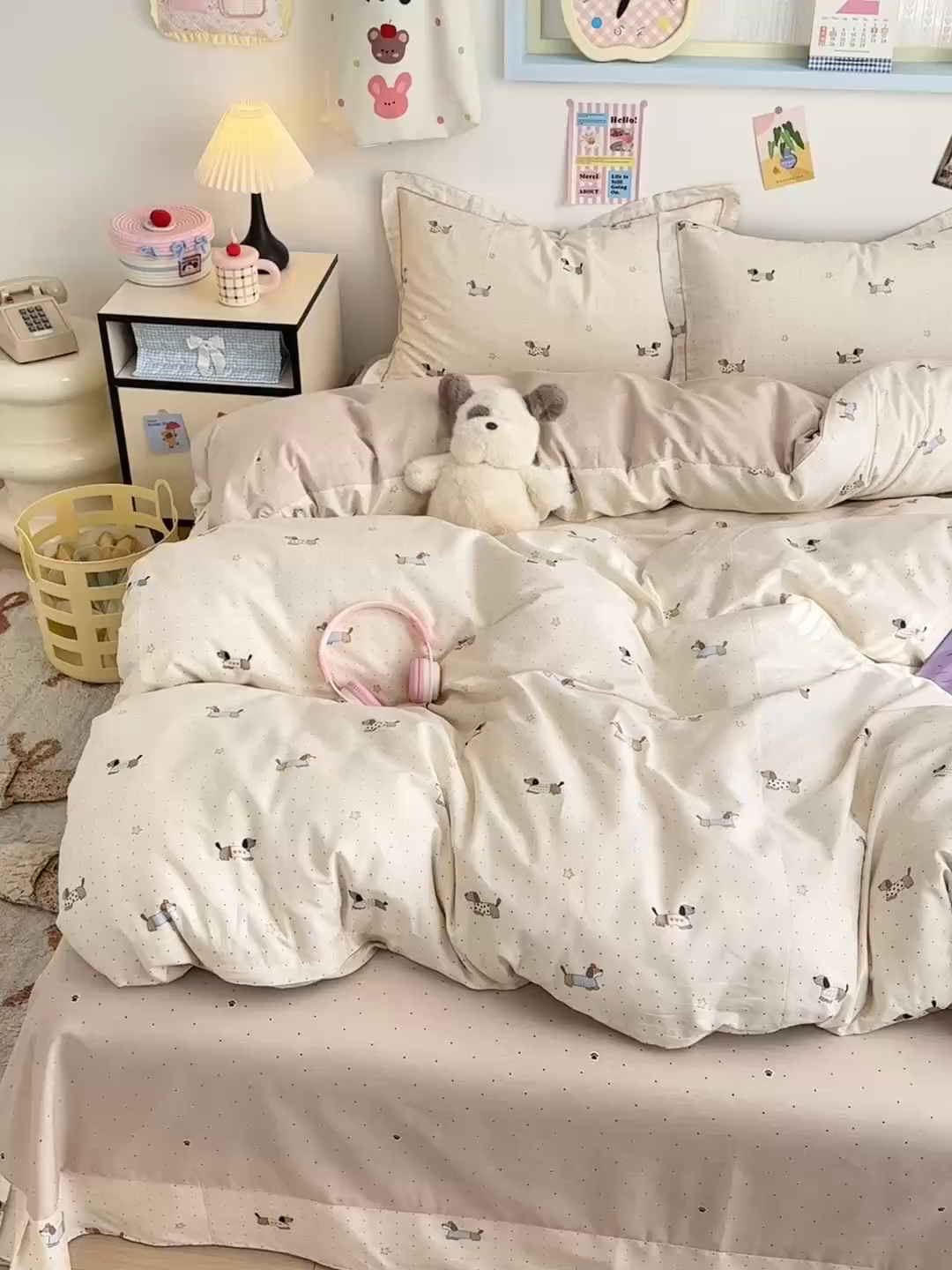 91家纺网 家纺一手货源 找家纺 乐童家纺 2026新款全棉网红直播爆款吊边一字绣工艺款四件套 星星柯基