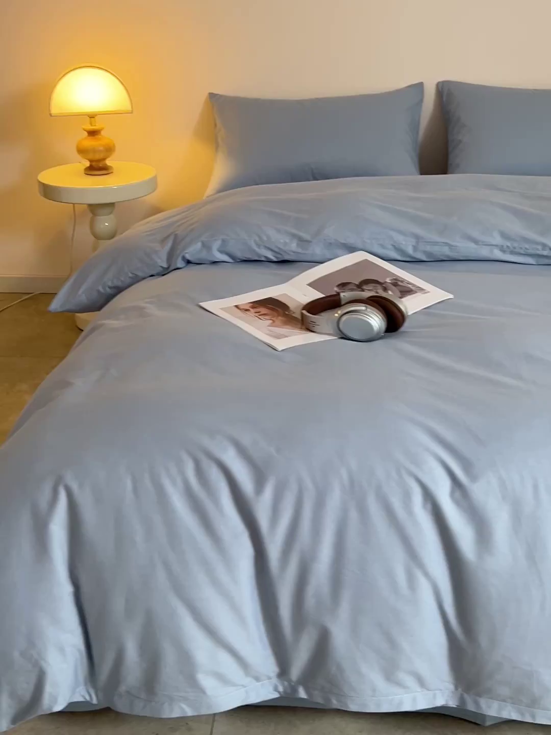 91家纺网 家纺一手货源 找家纺 泽西家纺+V17798841158发大图 2026新品A类全棉13376简约纯色双拼全棉四件套单被套枕套三件套 雾蓝