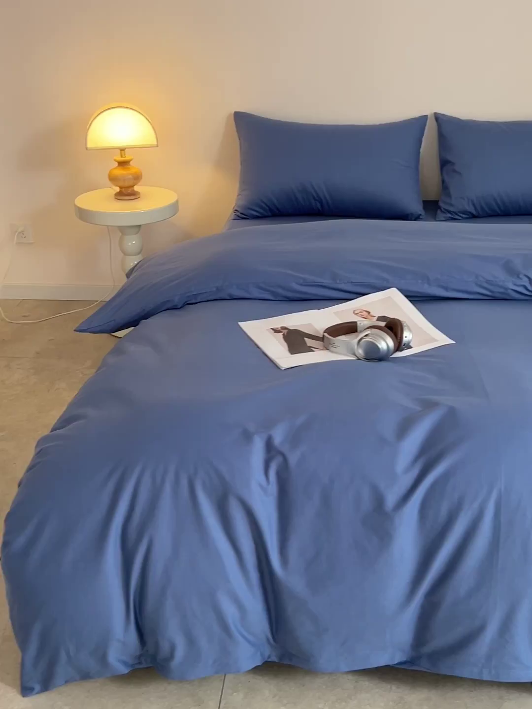 91家纺网 家纺一手货源 找家纺 泽西家纺+V17798841158发大图 2026新品A类全棉13376简约纯色双拼全棉四件套单被套枕套三件套 牛仔蓝