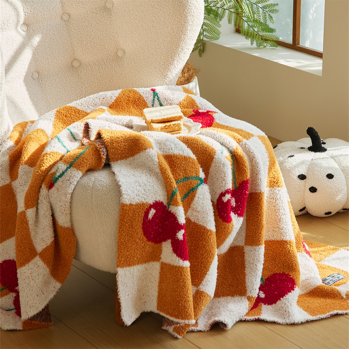 91家纺网 家纺一手货源 找家纺 暖绵绵 2025新款半边绒小樱桃毛毯 新品樱洛系列  （最低零售价：173元） 樱洛黄色