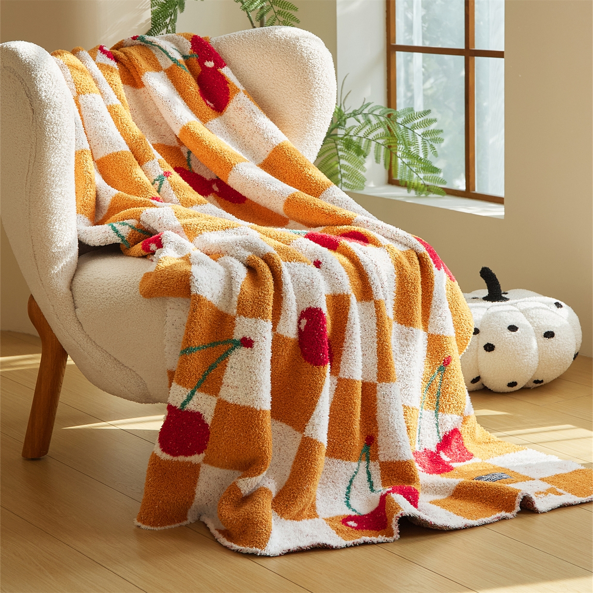 91家纺网 家纺一手货源 找家纺 暖绵绵 2025新款半边绒小樱桃毛毯 新品樱洛系列  （最低零售价：173元） 樱洛黄色