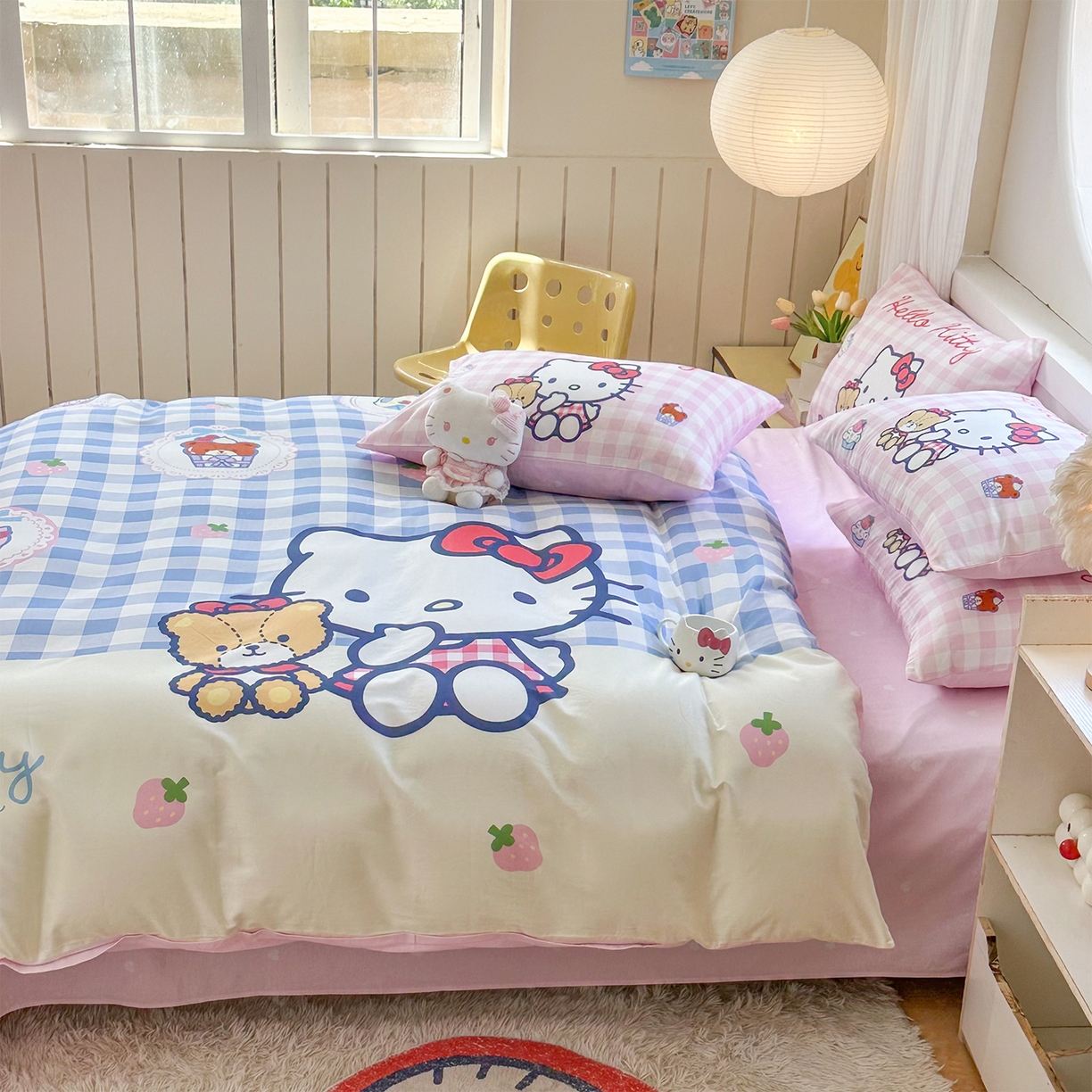 91家纺网 家纺一手货源 找家纺 玉元坊 2025新款正版授权三丽鸥系列全棉纯棉三四件套 基础款 凯蒂猫和熊-基础款