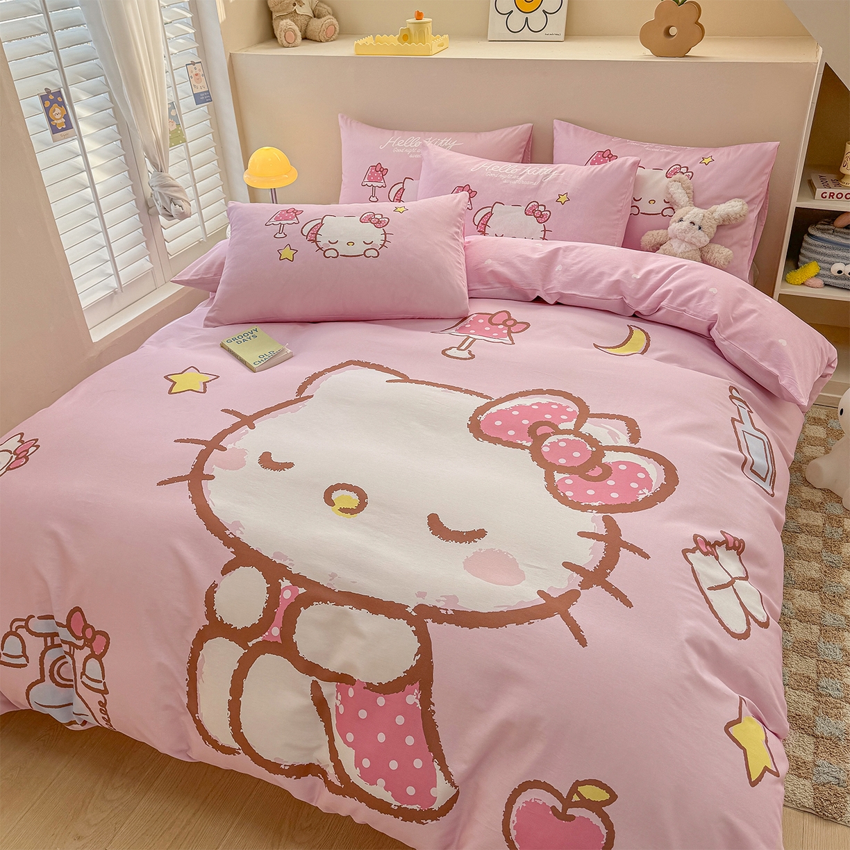 91家纺网 家纺一手货源 找家纺 玉元坊 2025新款正版授权三丽鸥系列全棉纯棉三四件套 基础款 晚安凯蒂-基础款