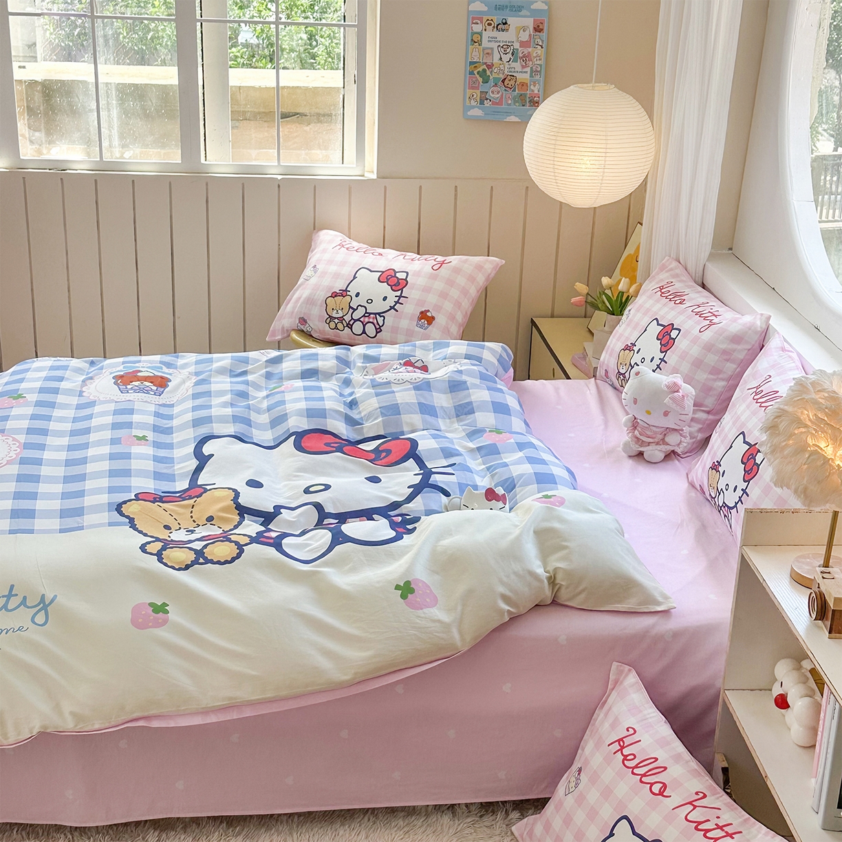 91家纺网 家纺一手货源 找家纺 玉元坊 2025新款正版授权三丽鸥系列全棉纯棉三四件套 基础款 凯蒂猫和熊-基础款