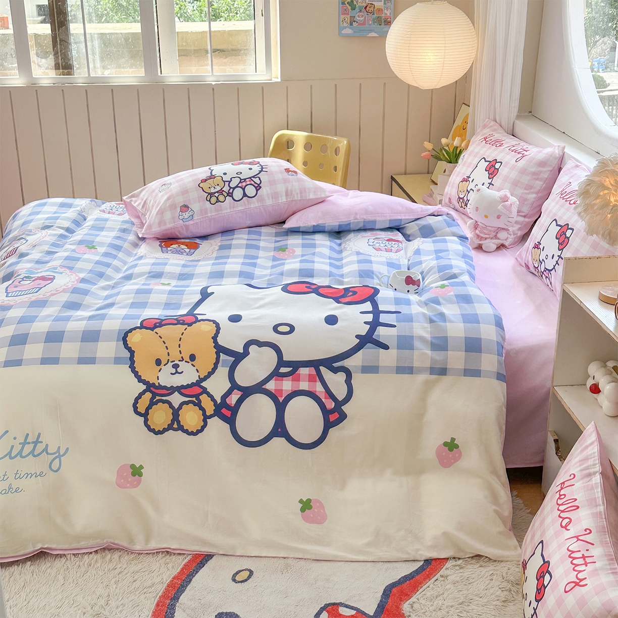 91家纺网 家纺一手货源 找家纺 玉元坊 2025新款正版授权三丽鸥系列全棉纯棉三四件套 基础款 凯蒂猫和熊-基础款