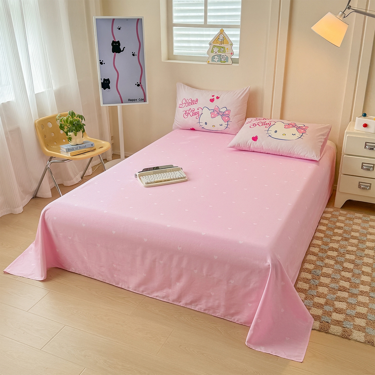 91家纺网 家纺一手货源 找家纺 玉元坊 2025新款正版授权三丽鸥系列全棉纯棉三四件套 基础款 甜心凯蒂-基础款