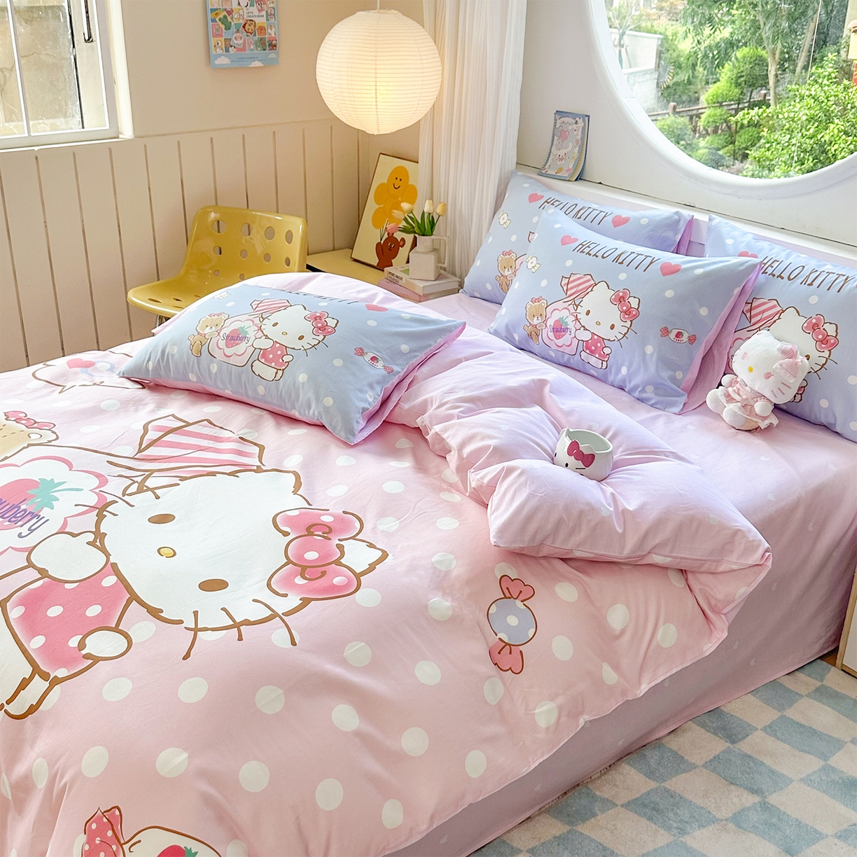 91家纺网 家纺一手货源 找家纺 玉元坊 2025新款正版授权三丽鸥系列全棉纯棉三四件套 基础款 草莓糖果凯蒂猫-基础款