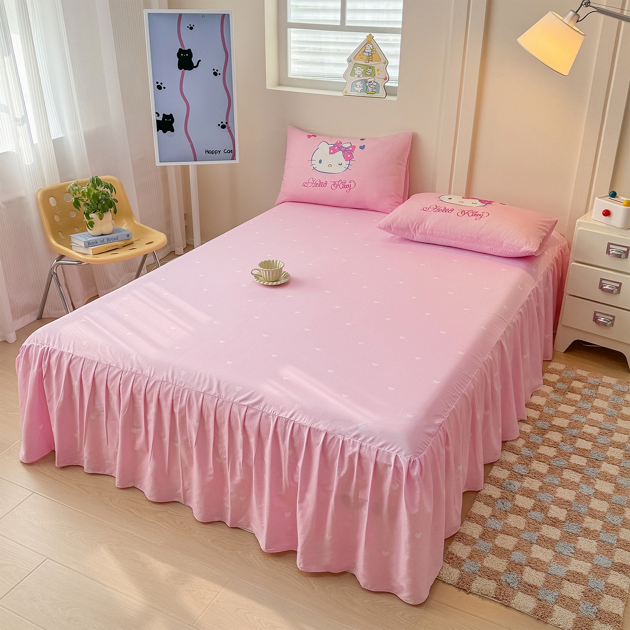 91家纺网 家纺一手货源 找家纺 玉元坊 2025新款正版授权三丽鸥系列全棉纯棉三四件套 基础款 俏皮凯蒂-基础款