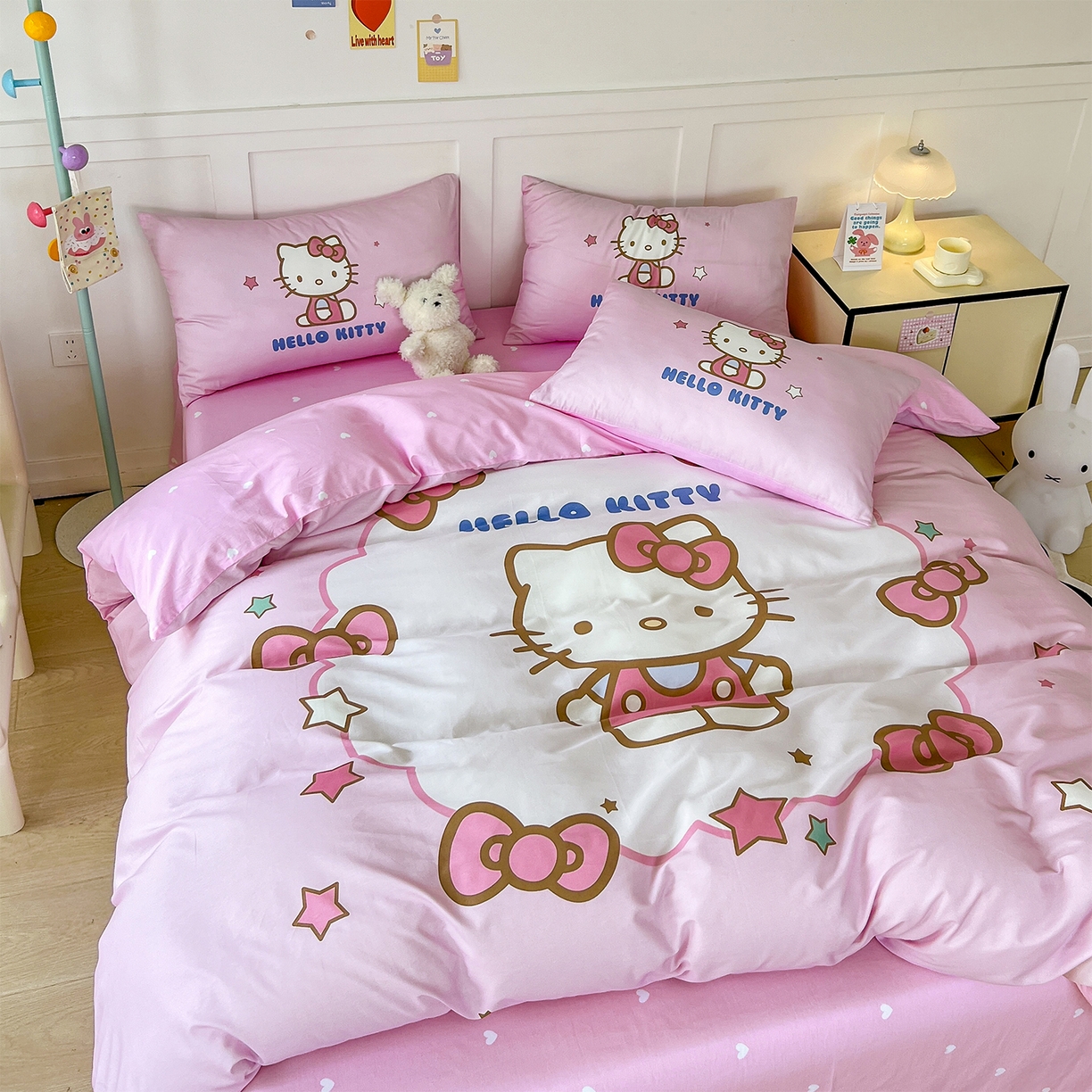 91家纺网 家纺一手货源 找家纺 玉元坊 2025新款正版授权三丽鸥系列全棉纯棉三四件套 基础款 凯蒂-基础款