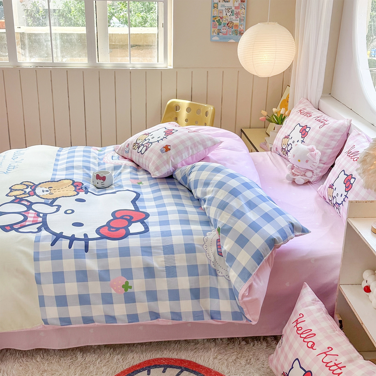 91家纺网 家纺一手货源 找家纺 玉元坊 2025新款正版授权三丽鸥系列全棉纯棉三四件套 基础款 凯蒂猫和熊-基础款