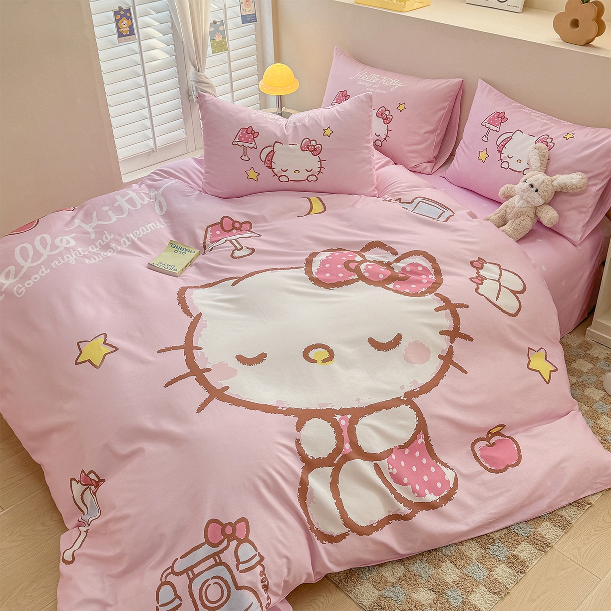 91家纺网 家纺一手货源 找家纺 玉元坊 2025新款正版授权三丽鸥系列全棉纯棉三四件套 基础款 晚安凯蒂-基础款