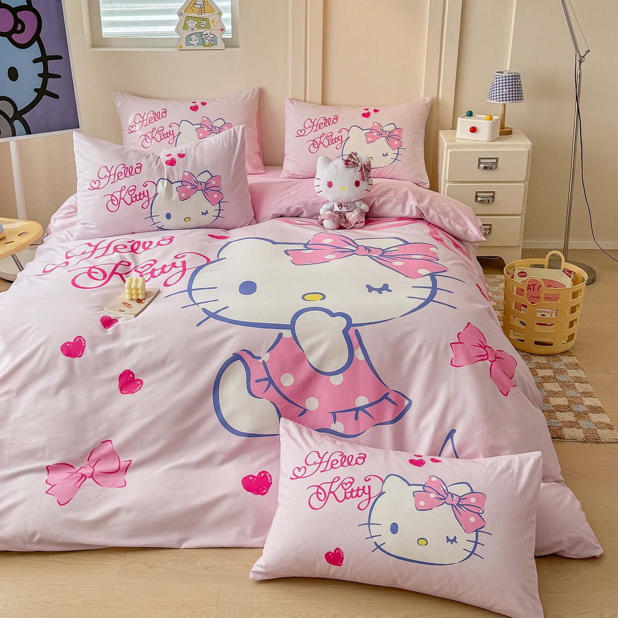 91家纺网 家纺一手货源 找家纺 玉元坊 2025新款正版授权三丽鸥系列全棉纯棉三四件套 基础款 甜心凯蒂-基础款