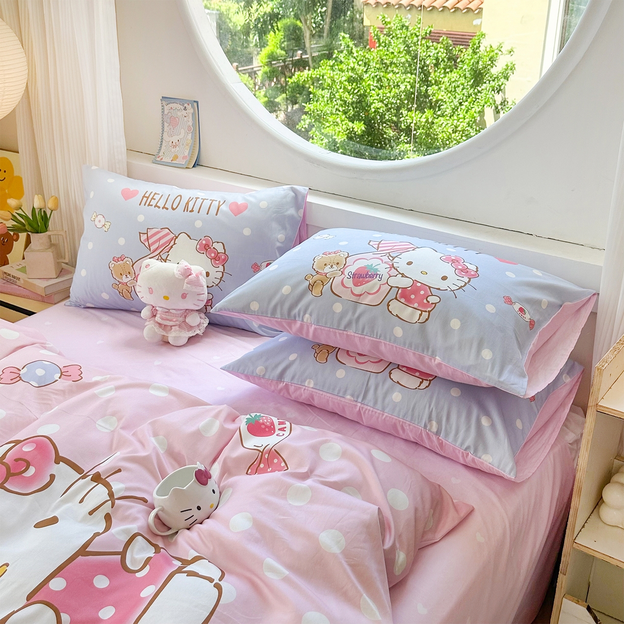 91家纺网 家纺一手货源 找家纺 玉元坊 2025新款正版授权三丽鸥系列全棉纯棉三四件套 基础款 草莓糖果凯蒂猫-基础款