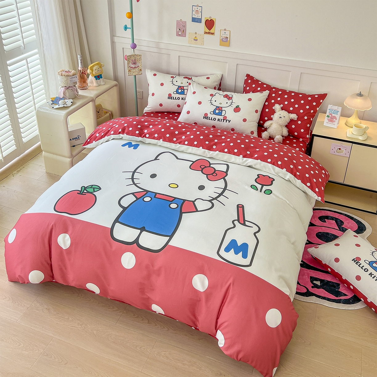 91家纺网 家纺一手货源 找家纺 玉元坊 2025新款正版授权三丽鸥系列全棉纯棉三四件套 基础款 苹果KT-基础款