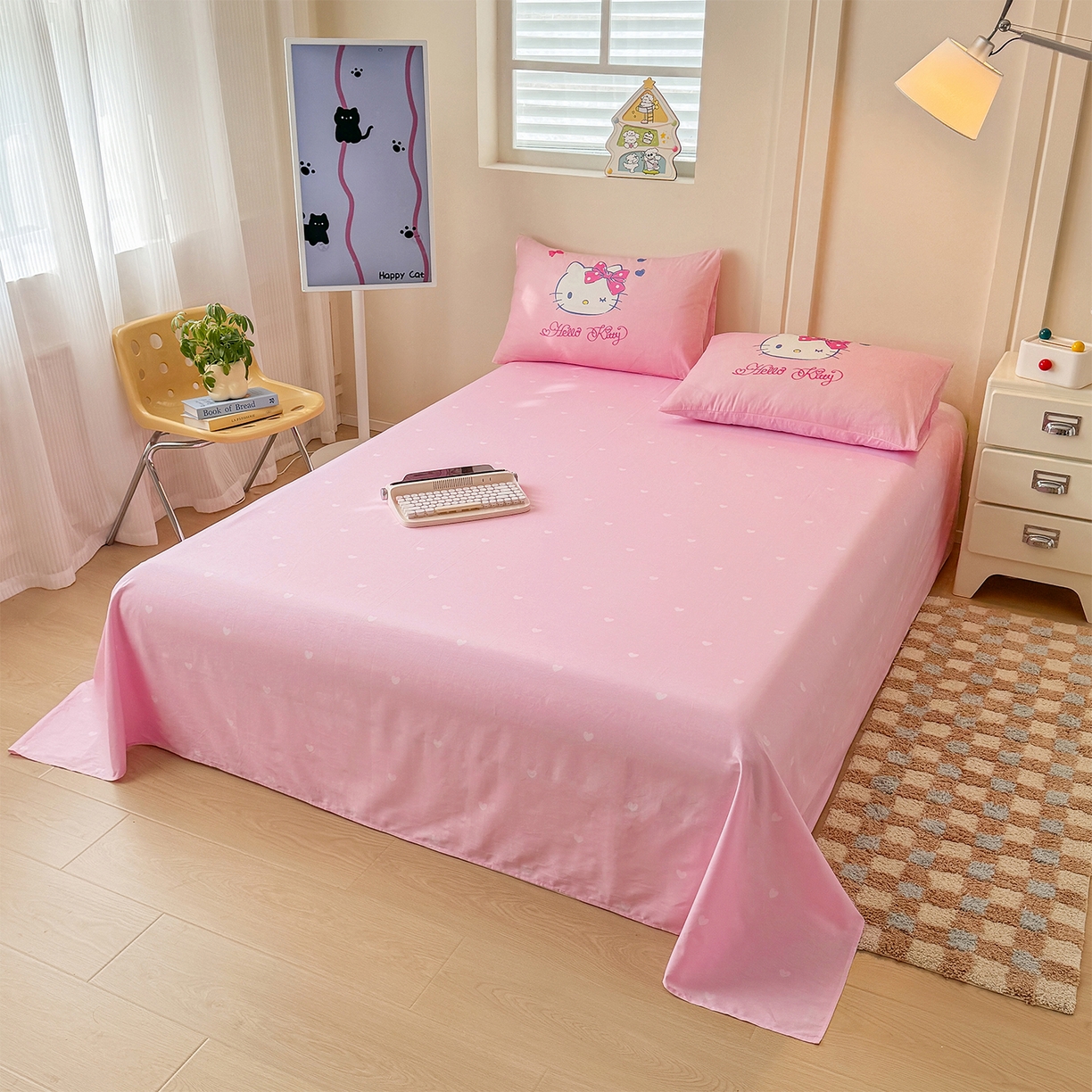 91家纺网 家纺一手货源 找家纺 玉元坊 2025新款正版授权三丽鸥系列全棉纯棉三四件套 基础款 俏皮凯蒂-基础款