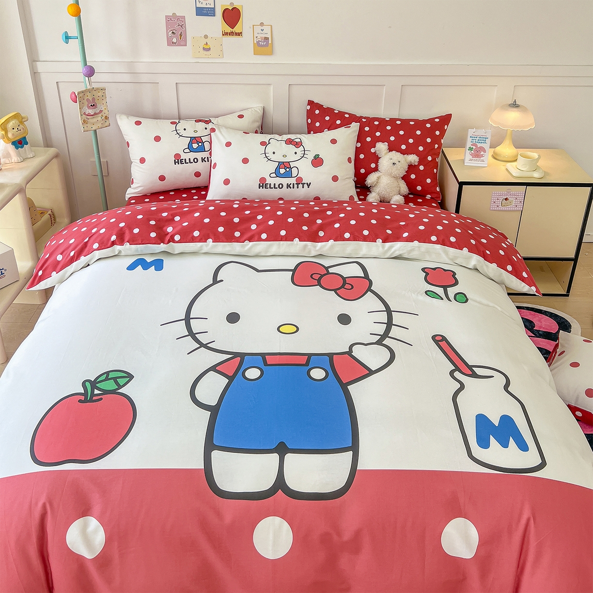 91家纺网 家纺一手货源 找家纺 玉元坊 2025新款正版授权三丽鸥系列全棉纯棉三四件套 基础款 苹果KT-基础款