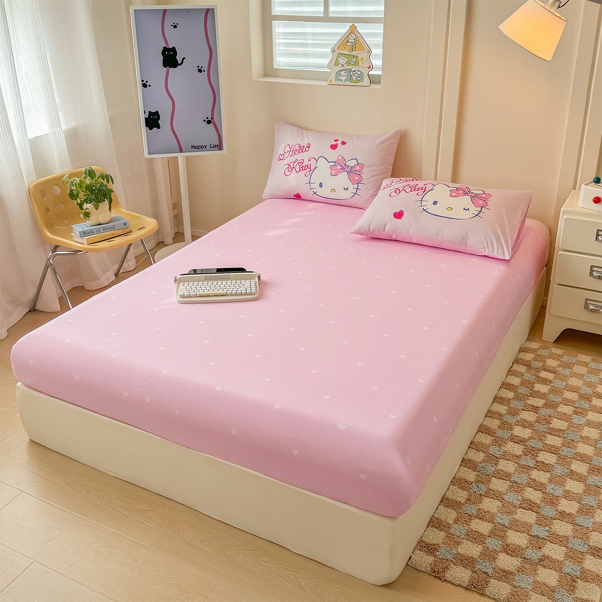 91家纺网 家纺一手货源 找家纺 玉元坊 2025新款正版授权三丽鸥系列全棉纯棉三四件套 基础款 甜心凯蒂-基础款