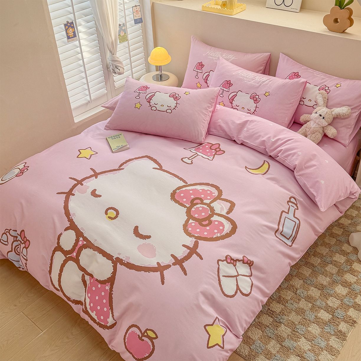 91家纺网 家纺一手货源 找家纺 玉元坊 2025新款正版授权三丽鸥系列全棉纯棉三四件套 基础款 晚安凯蒂-基础款