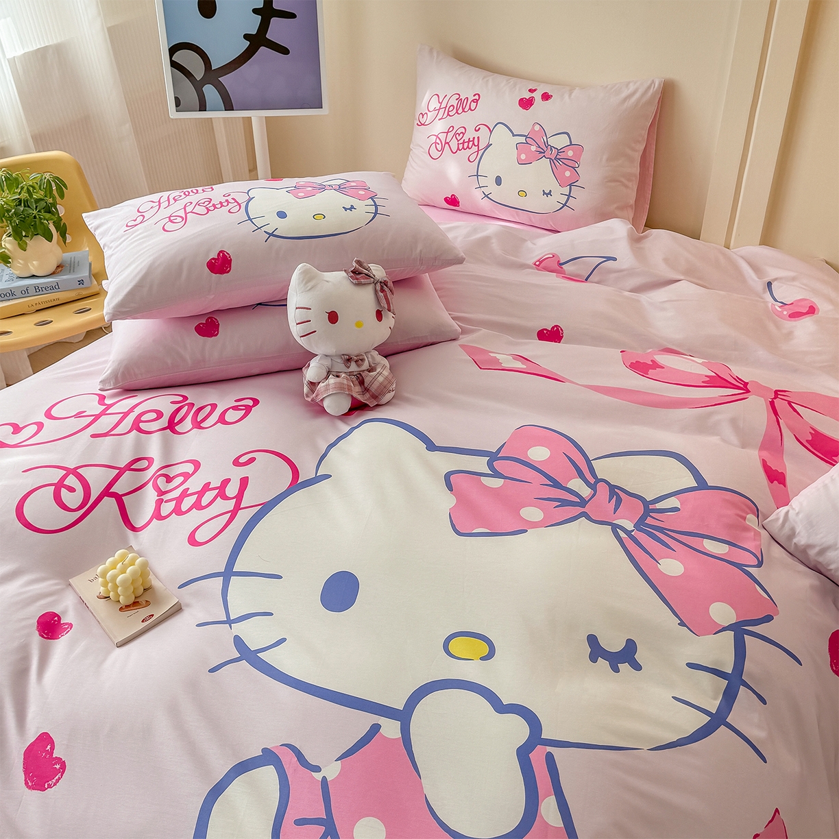 91家纺网 家纺一手货源 找家纺 玉元坊 2025新款正版授权三丽鸥系列全棉纯棉三四件套 基础款 甜心凯蒂-基础款