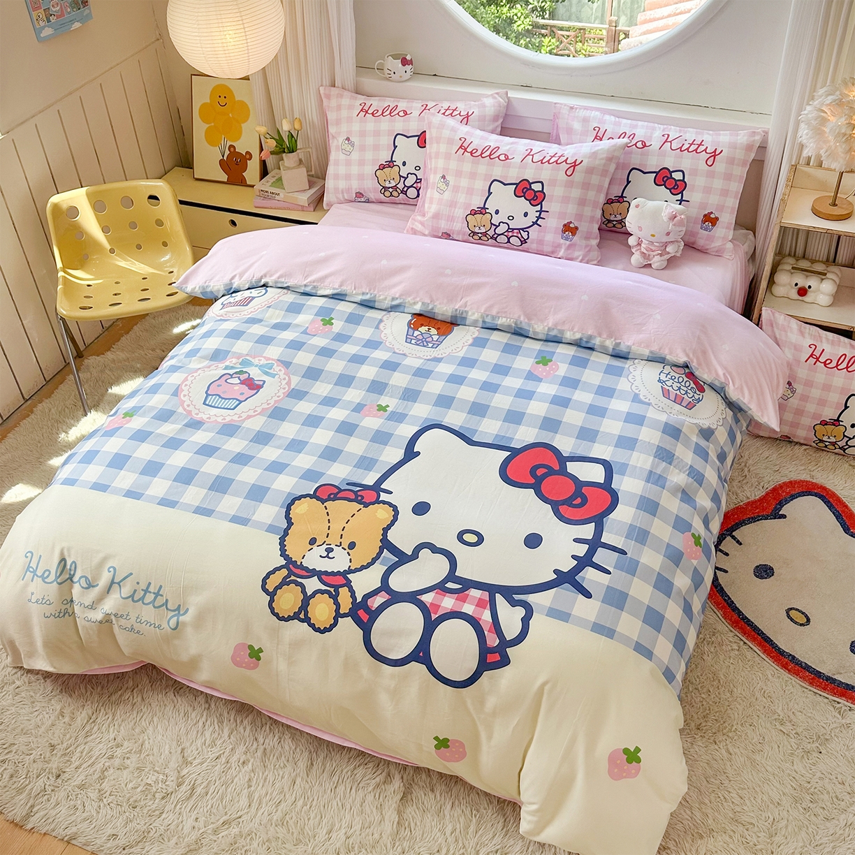 91家纺网 家纺一手货源 找家纺 玉元坊 2025新款正版授权三丽鸥系列全棉纯棉三四件套 基础款 凯蒂猫和熊-基础款