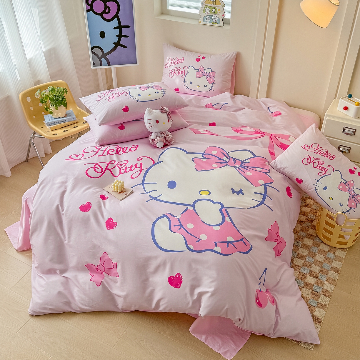 91家纺网 家纺一手货源 找家纺 玉元坊 2025新款正版授权三丽鸥系列全棉纯棉三四件套 基础款 甜心凯蒂-基础款