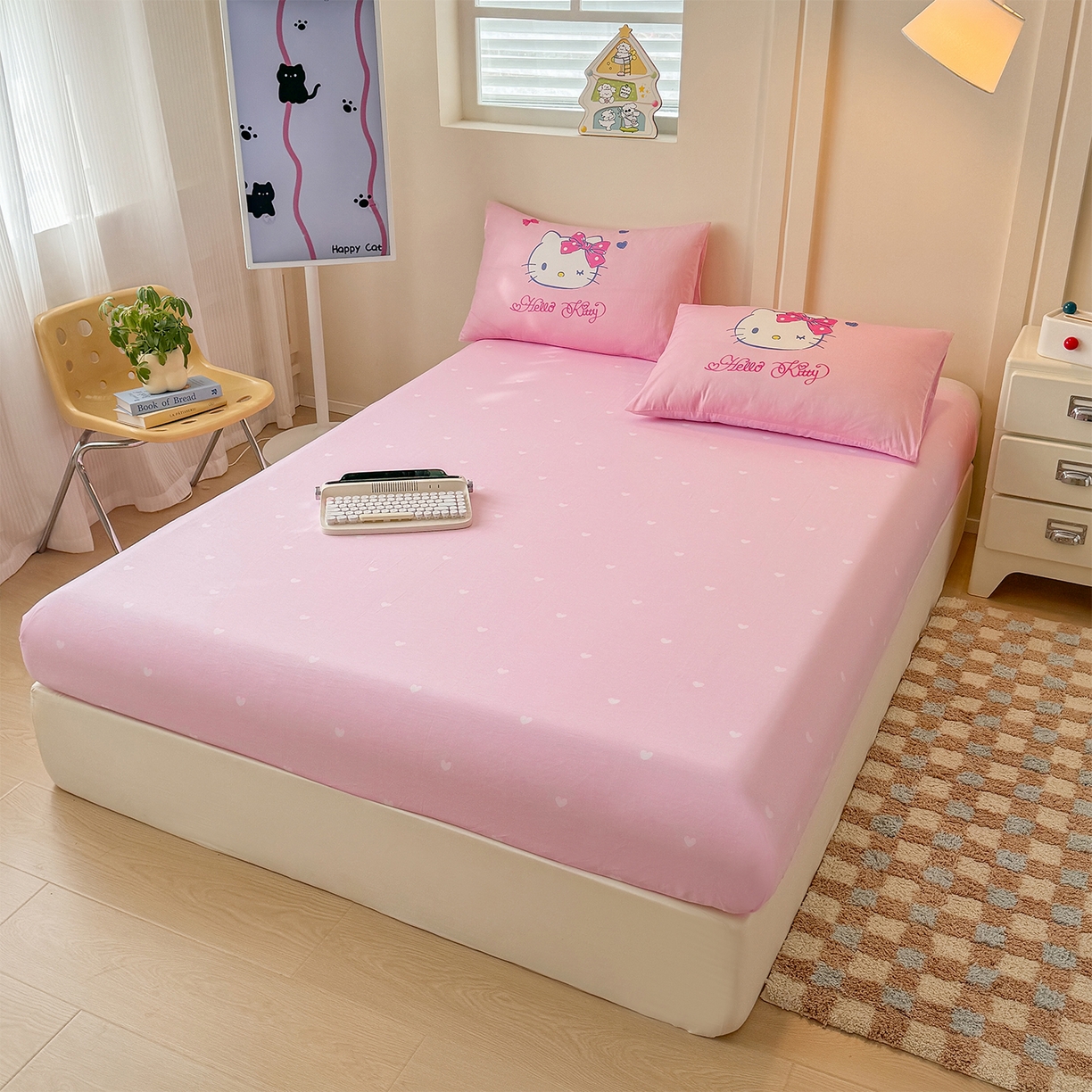 91家纺网 家纺一手货源 找家纺 玉元坊 2025新款正版授权三丽鸥系列全棉纯棉三四件套 基础款 俏皮凯蒂-基础款