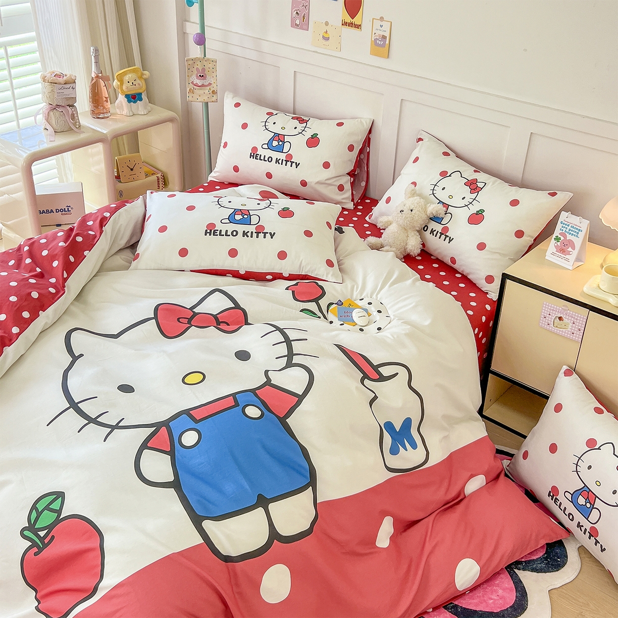 91家纺网 家纺一手货源 找家纺 玉元坊 2025新款正版授权三丽鸥系列全棉纯棉三四件套 基础款 苹果KT-基础款