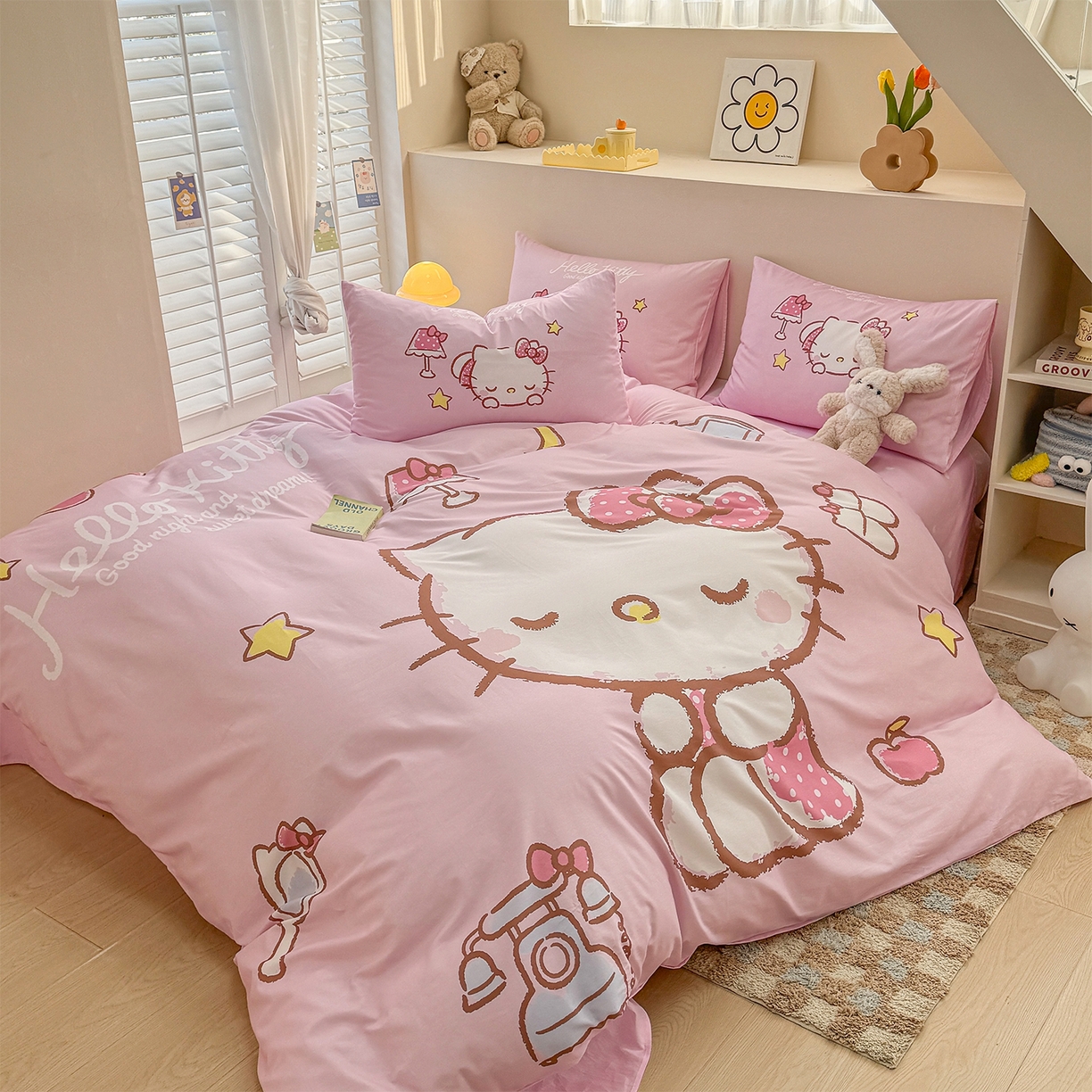 91家纺网 家纺一手货源 找家纺 玉元坊 2025新款正版授权三丽鸥系列全棉纯棉三四件套 基础款 晚安凯蒂-基础款