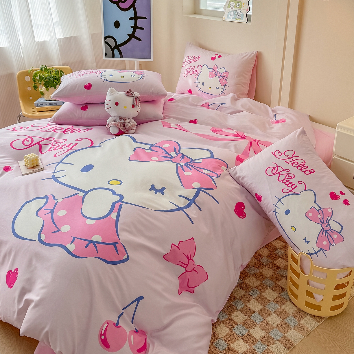 91家纺网 家纺一手货源 找家纺 玉元坊 2025新款正版授权三丽鸥系列全棉纯棉三四件套 基础款 甜心凯蒂-基础款