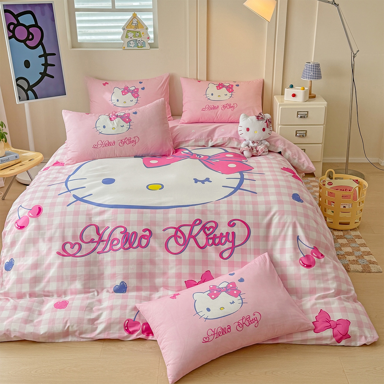 91家纺网 家纺一手货源 找家纺 玉元坊 2025新款正版授权三丽鸥系列全棉纯棉三四件套 基础款 俏皮凯蒂-基础款