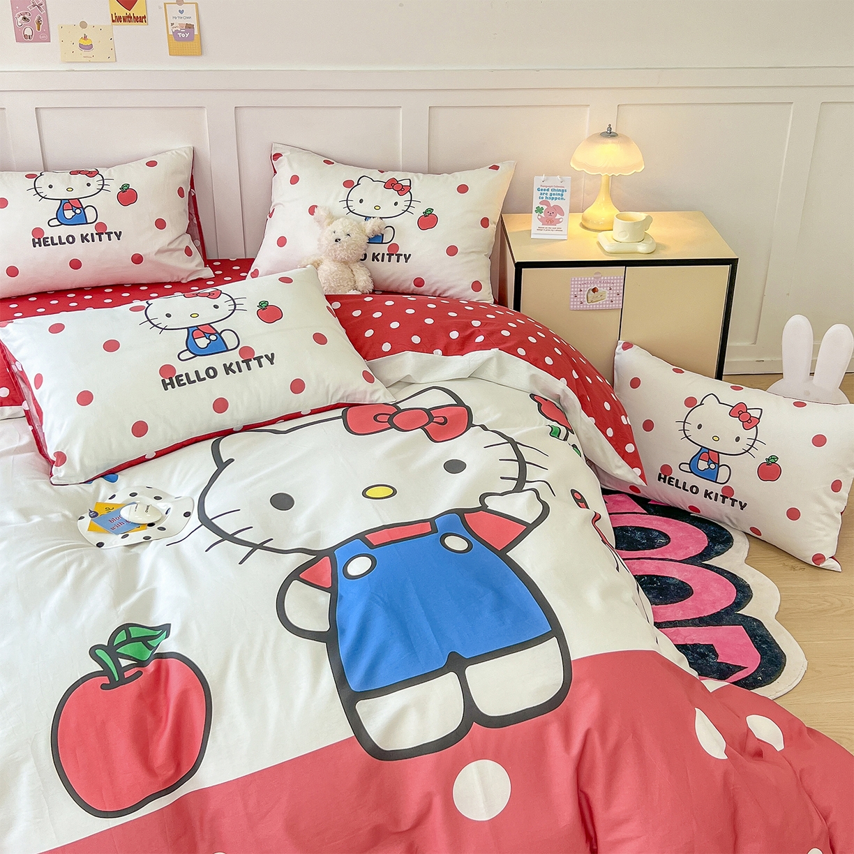 91家纺网 家纺一手货源 找家纺 玉元坊 2025新款正版授权三丽鸥系列全棉纯棉三四件套 基础款 苹果KT-基础款