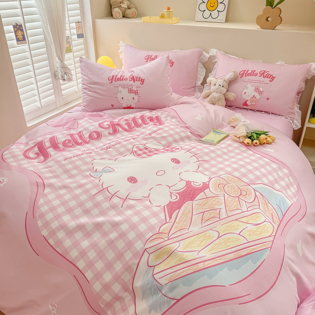 91家纺网 家纺一手货源 找家纺 玉元坊 2025新款正版授权三丽鸥系列全棉纯棉三四件套 基础款 心动凯蒂-基础款