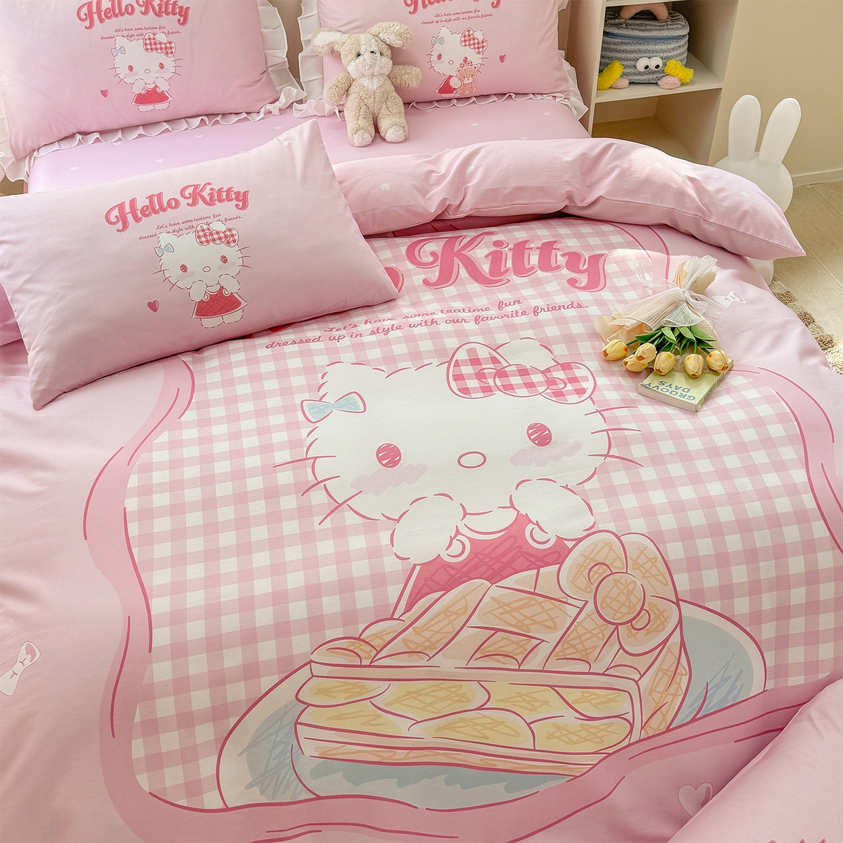 91家纺网 家纺一手货源 找家纺 玉元坊 2025新款正版授权三丽鸥系列全棉纯棉三四件套 基础款 心动凯蒂-基础款