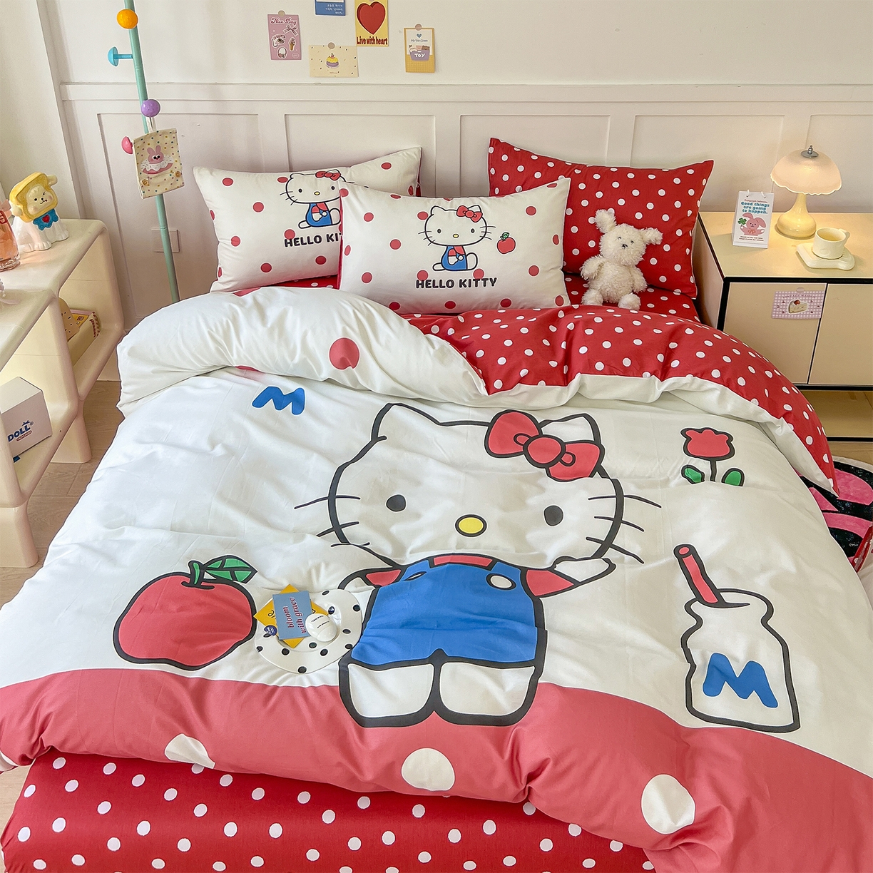 91家纺网 家纺一手货源 找家纺 玉元坊 2025新款正版授权三丽鸥系列全棉纯棉三四件套 基础款 苹果KT-基础款