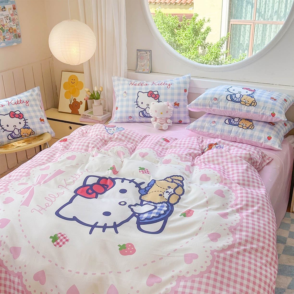 91家纺网 家纺一手货源 找家纺 玉元坊 2025新款正版授权三丽鸥系列全棉纯棉三四件套 基础款 奶油凯蒂猫-基础款