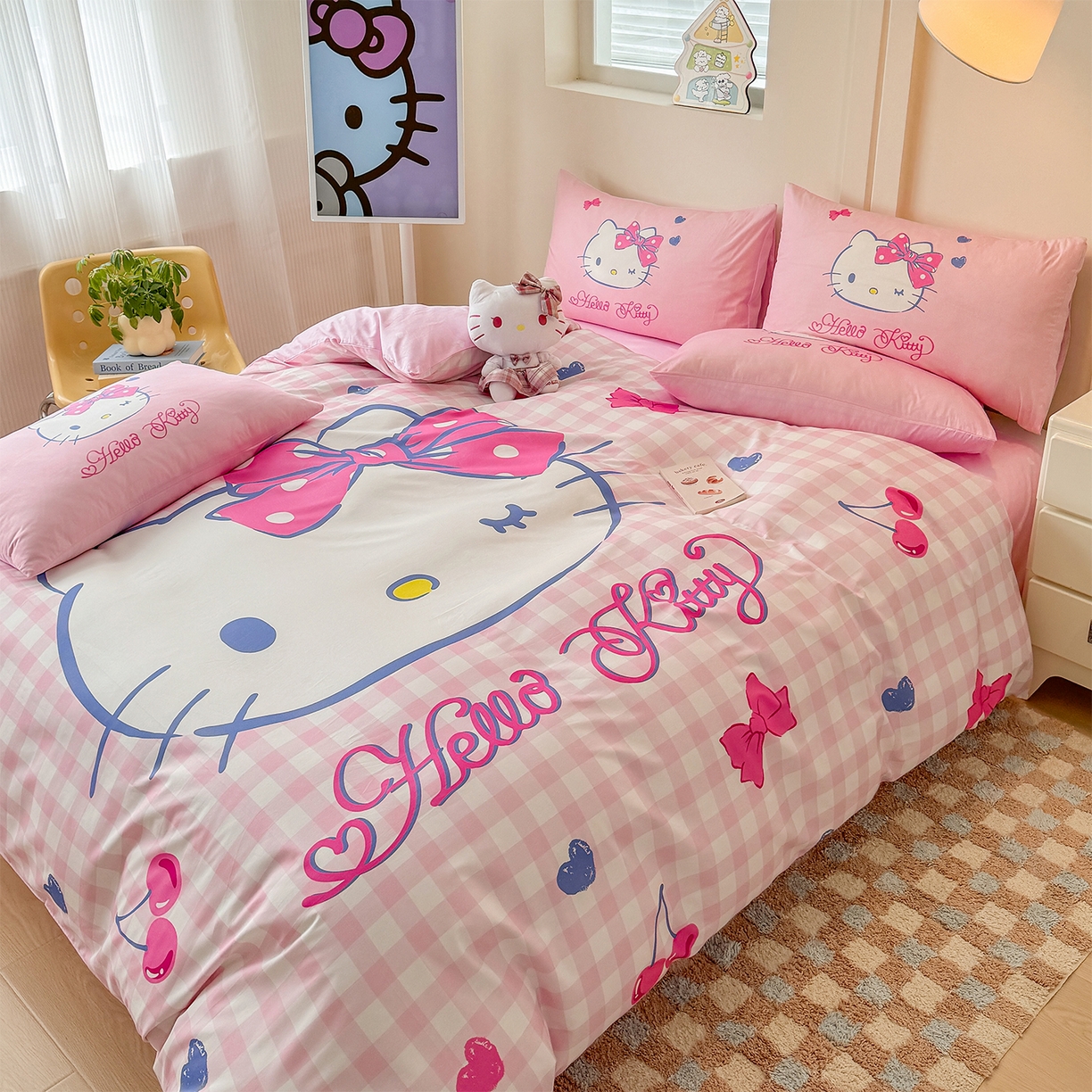 91家纺网 家纺一手货源 找家纺 玉元坊 2025新款正版授权三丽鸥系列全棉纯棉三四件套 基础款 俏皮凯蒂-基础款